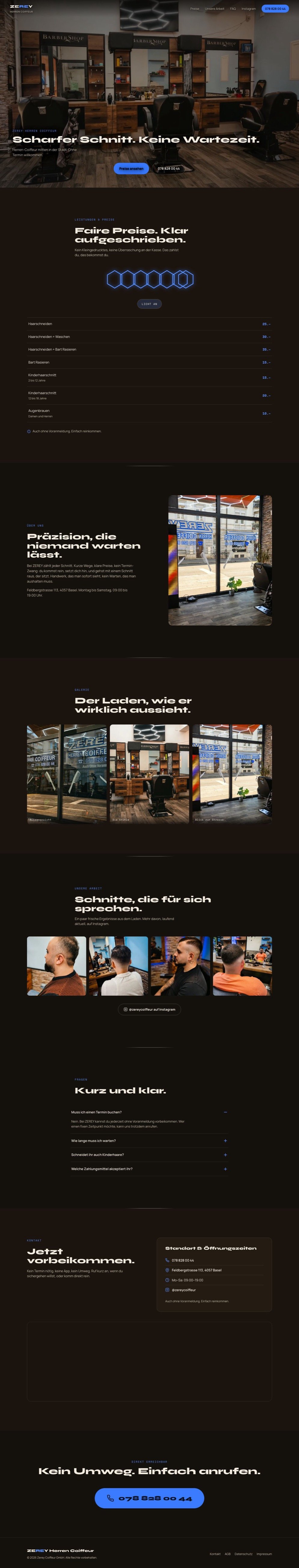 Komplette Startseite der Website ZEREY